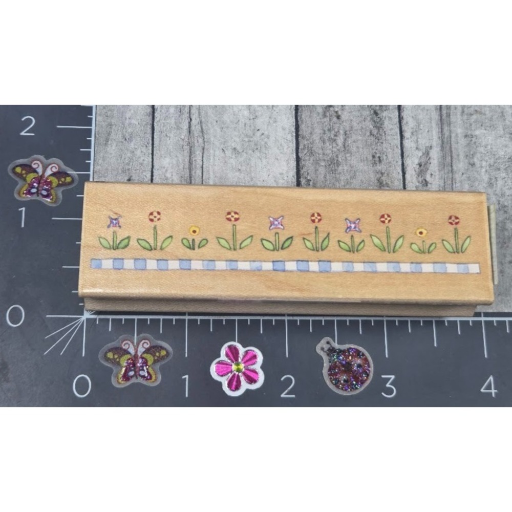 All Night Media Row Border Flowers Spring Rubber Stamp Wood #S87